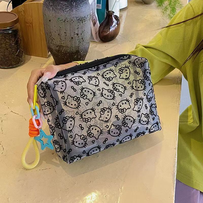 Small bag Portable cosmetic bag Going out to store toiletries bag Transparent mesh mobile phone change bag