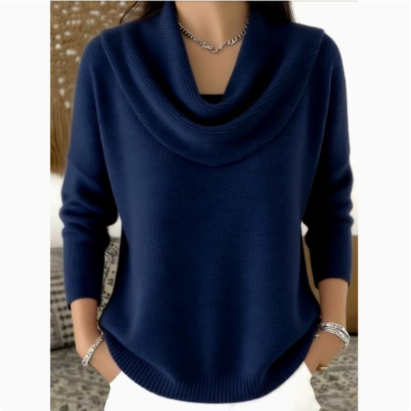 Warmer Damen-Frühlingspullover mit Schwingkragen - Einfarbiger Pullover mit langen Ärmeln und Stehkragen, Gemütliche Freizeitbluse für Herbst/Winter