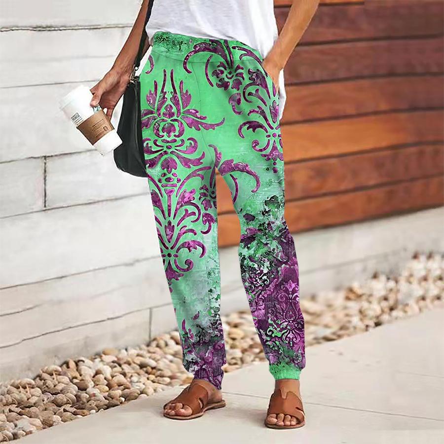 

Женские брюки в стиле ретро с принтом, на шнуровке, с эластичной талией, свободные, повседневные длинные брюки, брюки с карманами 8XL розовый