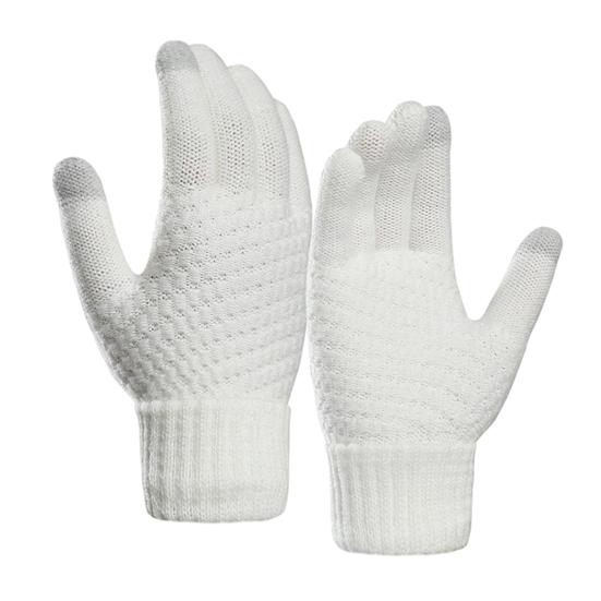 1 Pair Women Men Autumn Winter Knitting Gloves Solid Color Thickened Ribbed Cuffs Ridding Gloves Touch Screen Windproof Gloves