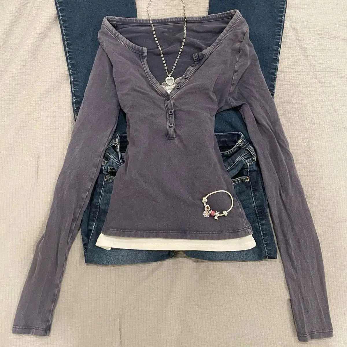 

TrendHub Y2K Ретро Харадзюку Женский Лонгслив Милый Шикарный Эстетичный Повседневная Одежда Повседневный Топ S фиолетовый