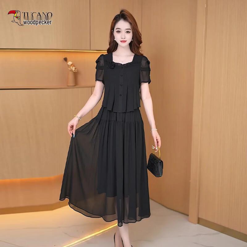 

Woodpecker Women s Summer Black Chiffon Dress M