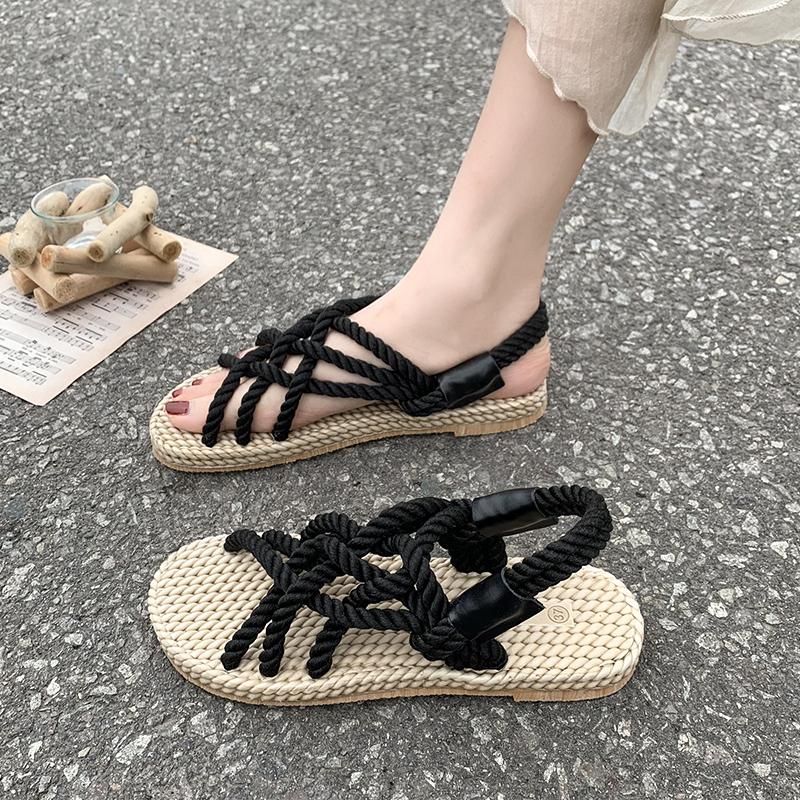 2025Women's Sandals Vintage UL Rainbow Blue Beach Slippers Handmade Bohemian Espadrilles