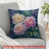 2D Flat Printing, 1pc, Watercolor Peony Flowers with Soft Pink And Peach Petals, Pillow Cover, Polyester, Suitable for Sofas, Living Rooms, Bedrooms, 