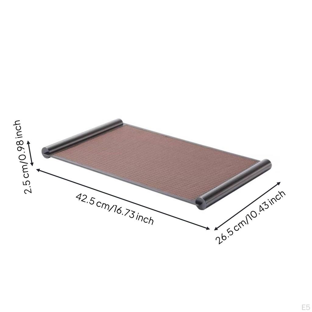 Leather Tray with Metal Frame Textured Rectangular Rails for Coffee Table, Vanity
