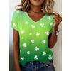St. Patrick's Day Grünes Glücksklee Damen T-Shirt 3D-Druck V-Ausschnitt Kurzarmshirt Sommer Damenbekleidung T-Shirt Y2k