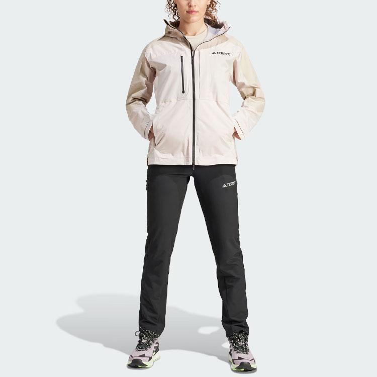 Adidas Color Block Two-Way Zipper Outdoor Sports Hooded Waterproof Windproof Jacket Women Jacket Light-Sesame IP1440