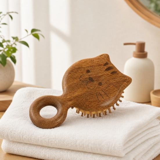 Cat Shape Air Cushion Brush Wooden Scalp Massager Brush Hair Growth Head Relaxation
