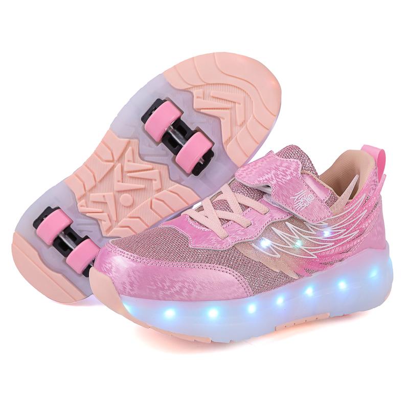 TUINANLE LED Luminous Children's Rechargeable Running Shoes with Wheel Skates Multi Light Breatheable Boy Girl