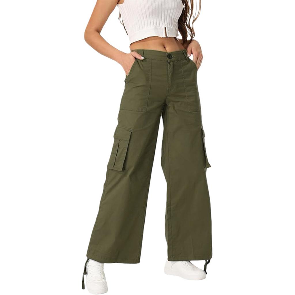 Women's Wide-leg, High-waisted, Multi-pocket, Loose-fitting Straight-leg Cargo Trousers