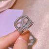 New Fashion  Silver Ring Geometric Zircon Ring Irregular Line Ring Personality Simple Engagement Wedding Jewelry