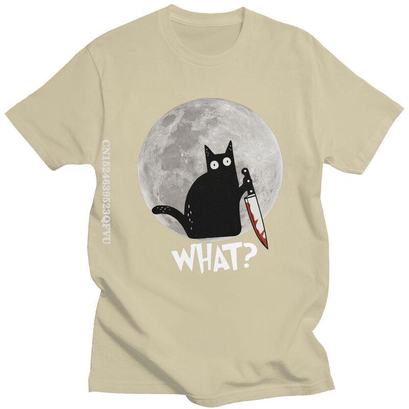 What Cat Full Moon Tshirt Unisex T Shirt Trendy Funny Halloween Black Murderous Cat With Knife TShirts Cotton Tee Free Shipping