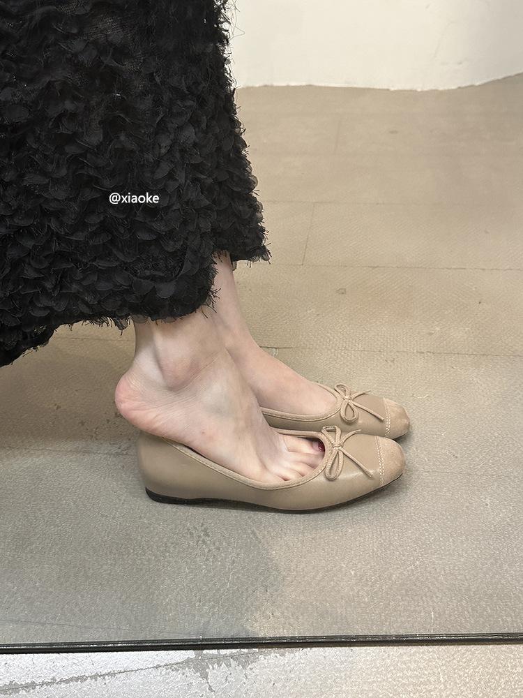 Inner height-increasing ballet shoes 2025 spring and summer new shallow bow single shoes grandma shoes commuter Mary Jane shoes