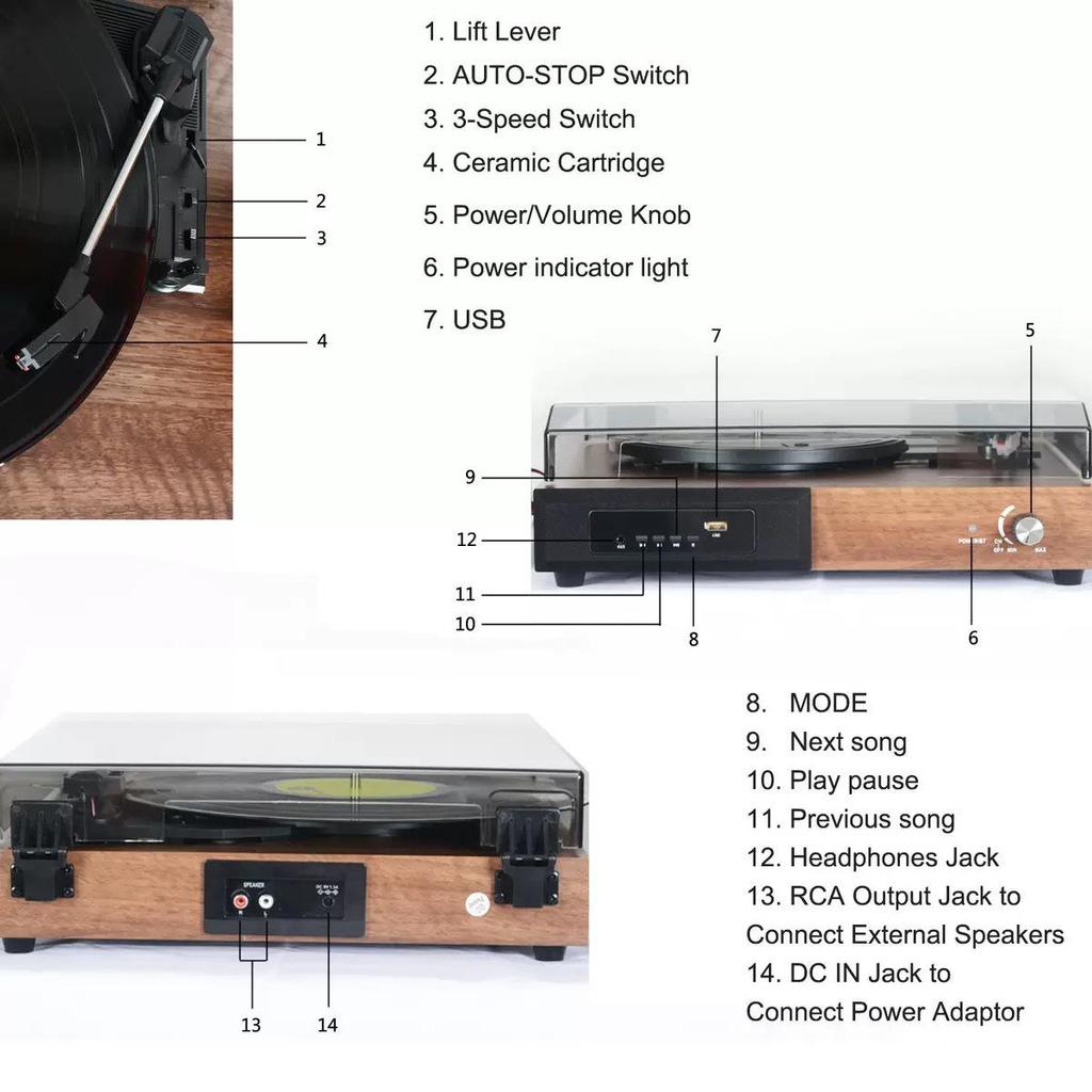 Retro Vinyl Record Player Bluetooth Speaker with Independent Sound Cavity for Home Parties