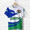 Republika Lesotho Mapa Flaga Koszulka z Drukiem 3D Herb Lesotho Grafika Krótki Rękaw Koszulki Vintage Odzież Męska Top