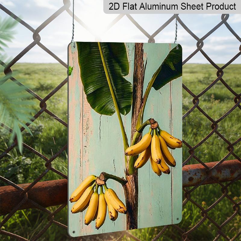 2D Flat, 1pc Vintage Banana Charm Metal Sign, Rustic Aluminum Wall Art with Banana and Leaves Design, Perfect for Cafe, Home, Garage, Patio, Garden