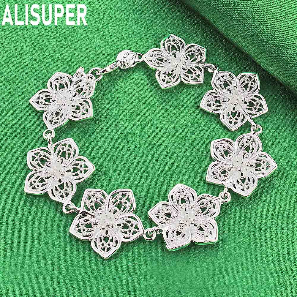 925 Sterling Silver Vintage Openwork Floral Bracelet - Exquisite Gift Jewelry