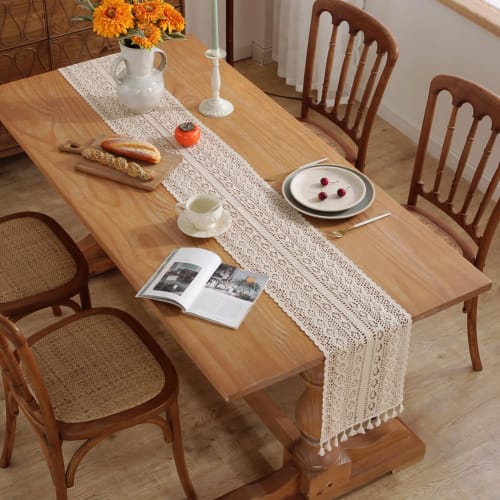 meioro Cotton Table Runner, 26x120cm, Crocheted Table Centerpiece, Elegant and Stylish Vintage Table Mat, Solid Color, Nordic Style, Polyester, Bohemi