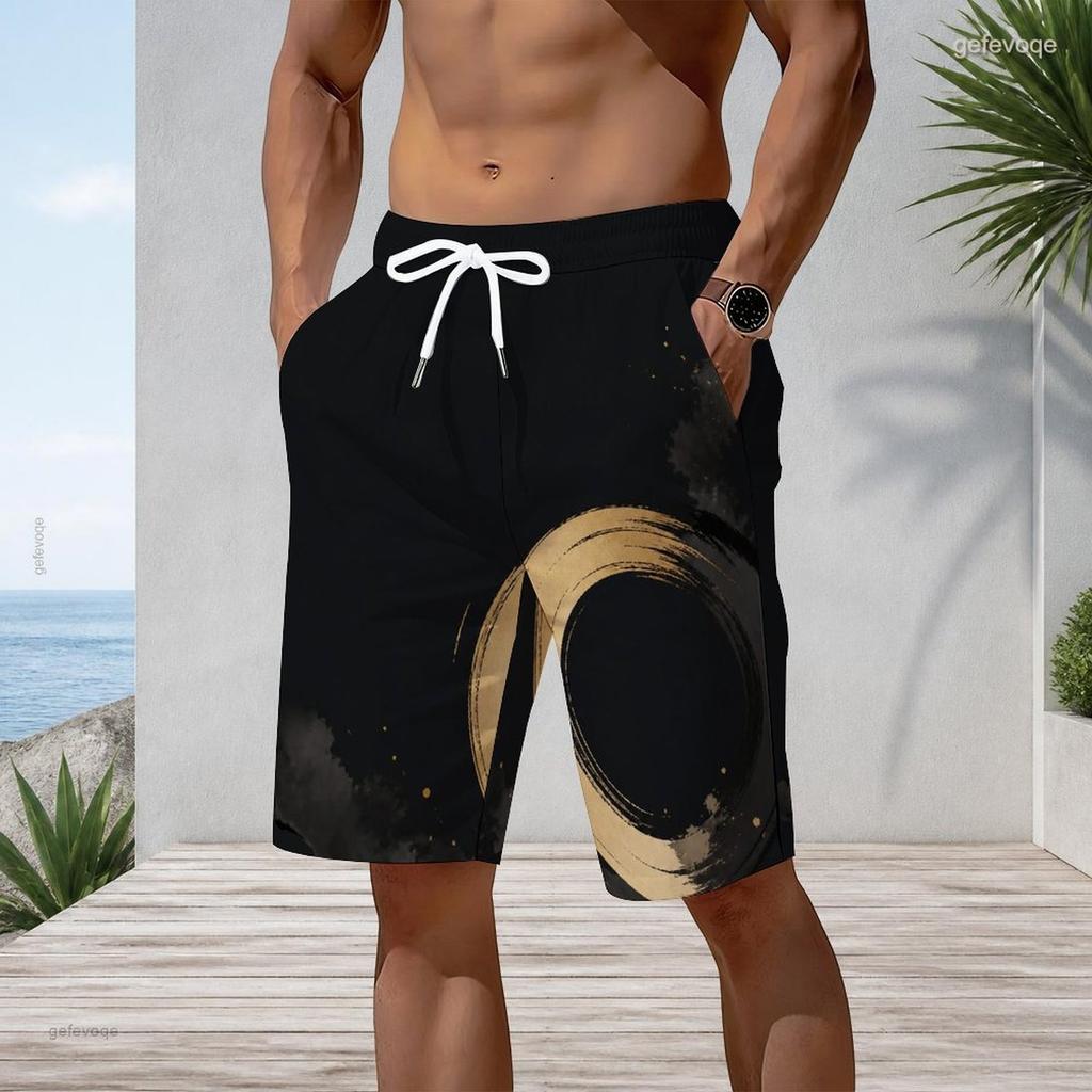 Mens Plus Size Beach Shorts Abstract Star Dripping Print Loose Drawstring Quick Dry Casual Swim Trunks For Summer Beach Surfing Daily Wear