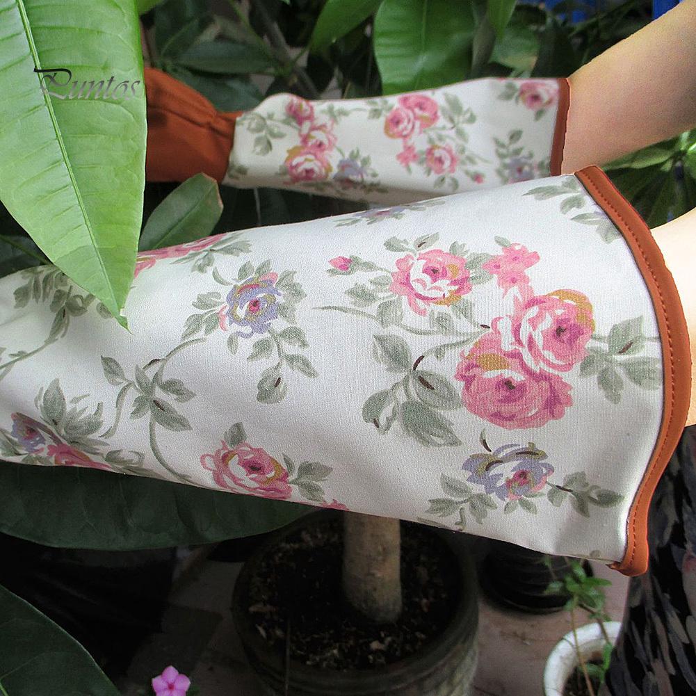 1Pair Breathable Floral Print Long Sleeves Protective Gardening Pruning Gloves
