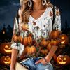 Women's V-Neck Halloween Print Lightweight Blouse for Spring and Summer