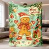 2026 Latest Flannel Blanket Classic Gingerbread for Man Flannel Blanket Festive Candy and Pine Print, AllSeason Comfort & Softness for Sofa, Bed, Car,