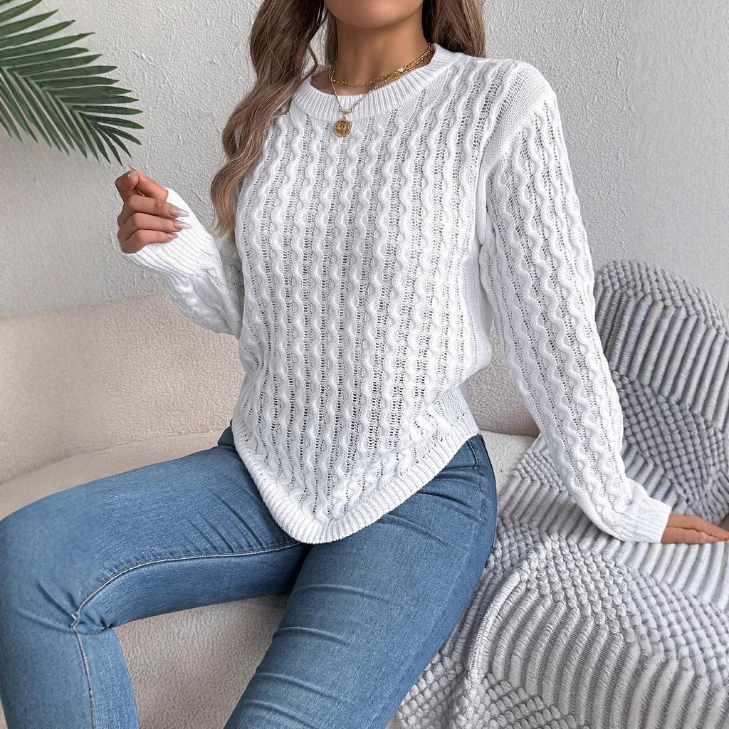 HNXC Autumn and Winter Casual Solid Color Twisted Lantern Sleeve Irregular Pullover Sweater Women's Wear