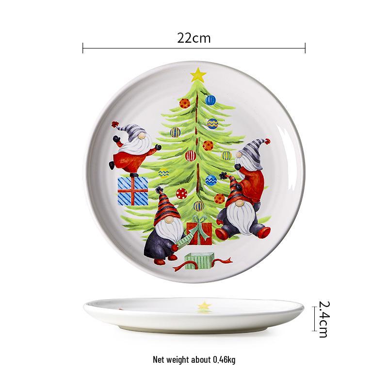 European & American Ceramic Christmas Dinner Plate - Creative Underglaze Decorative Round Dessert Plate