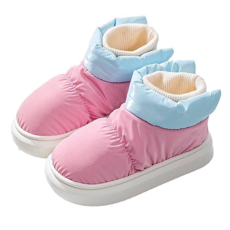 Waterproof, Fleece and Thickened Snow Boots Are Worn Over Warm Short-tube Bread Cotton Shoes