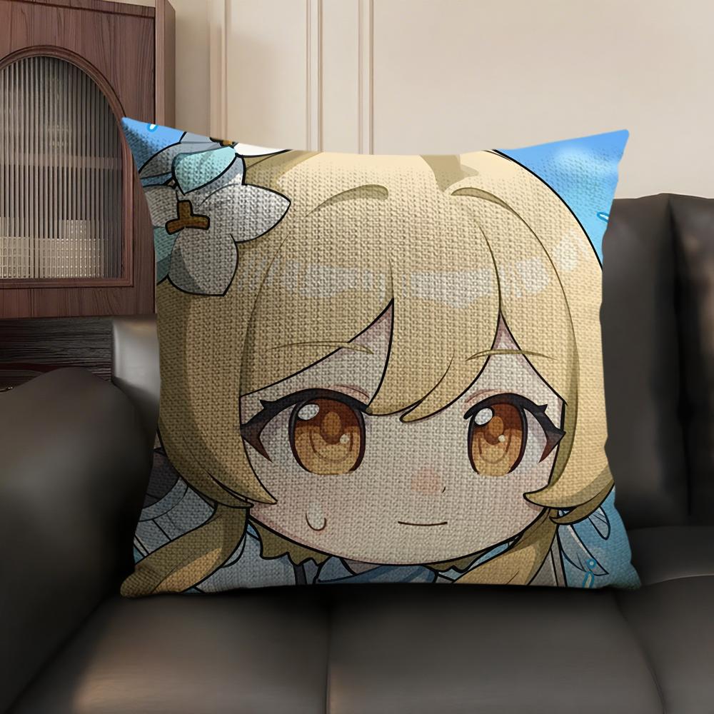 Lumine Cute Cute Genshin Impact Cushion Cover Natural Linen Organic Fabric DoubleSided Printing Sofa Home Decor Pillow Case