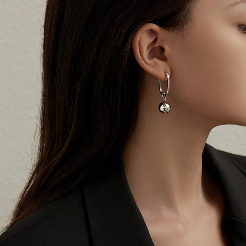 PONYKISS  Sterling Silver Needle Round Bead Hoop Earring for Women Minimalist Trendy Fashion  Geometric Accessories