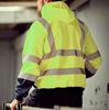 Fleece-lined Outdoor Sanitation Workwear Men's High Visibility Reflective Strip Zipper Color Blocking Hooded Sweatshirts