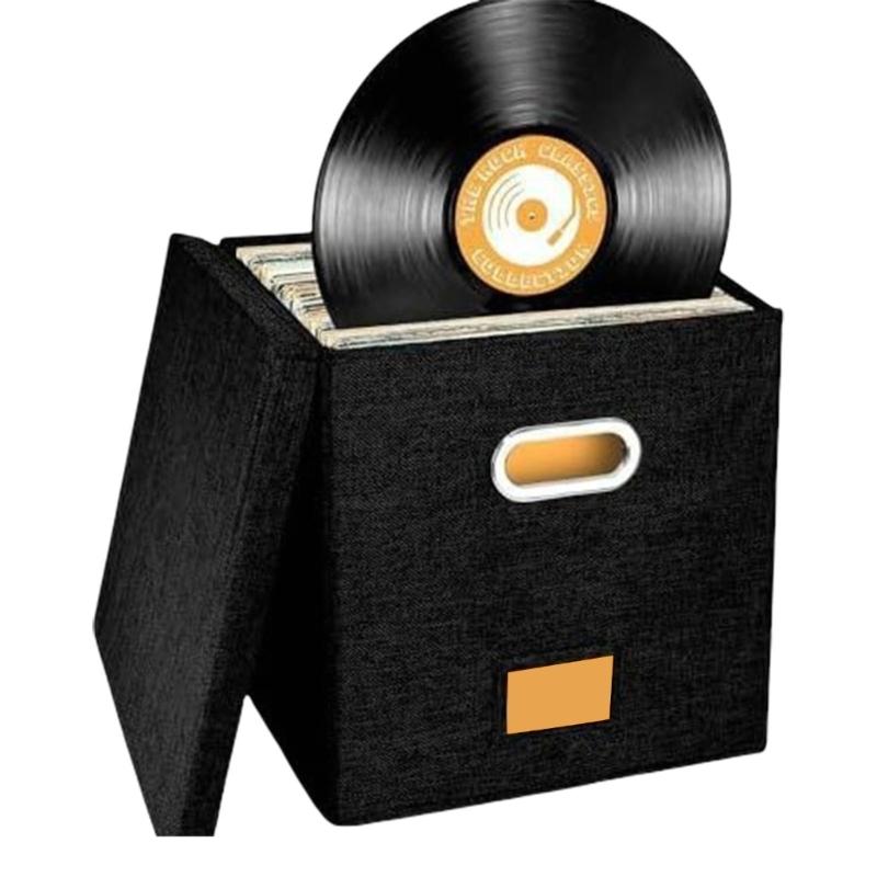 

Коробка для зберігання записів 12,99 дюймів Тримач з кришкою та ручками Організатори великої місткості для альбомів журналів та файлів чорний