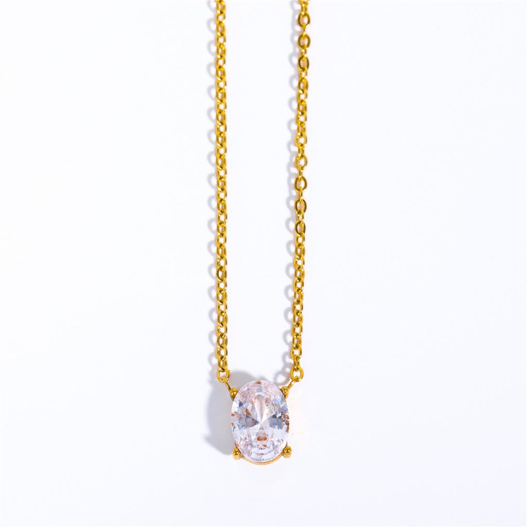 Stainless steel zircon oval circular water droplet pendant necklace with gold plating and color preservation