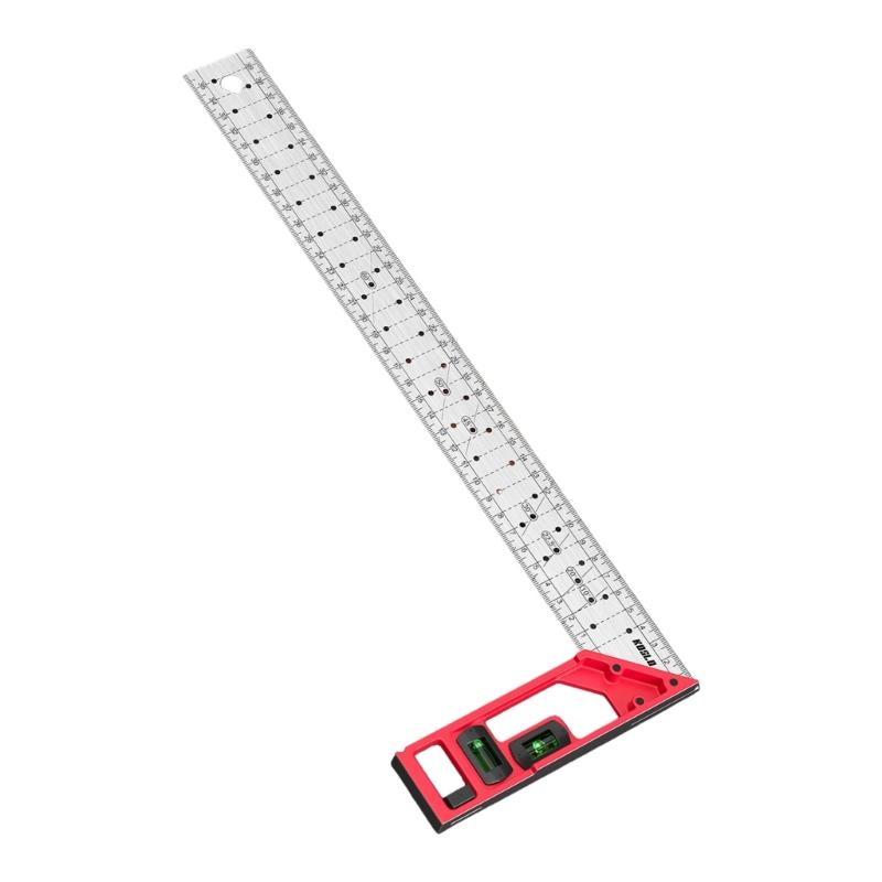 Multifunctional Steel Right Angles Hole Marking Ruler with Bubble Levels T Square Ruler For Woodworking Precise Measuring