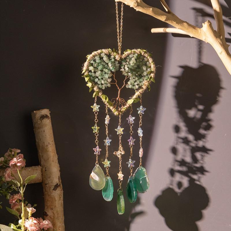 

Handmade Tree of Life Agate Slice Crystal Pendant Handcrafted Gemstone Ornament for Car Home Wall Decor зелёный