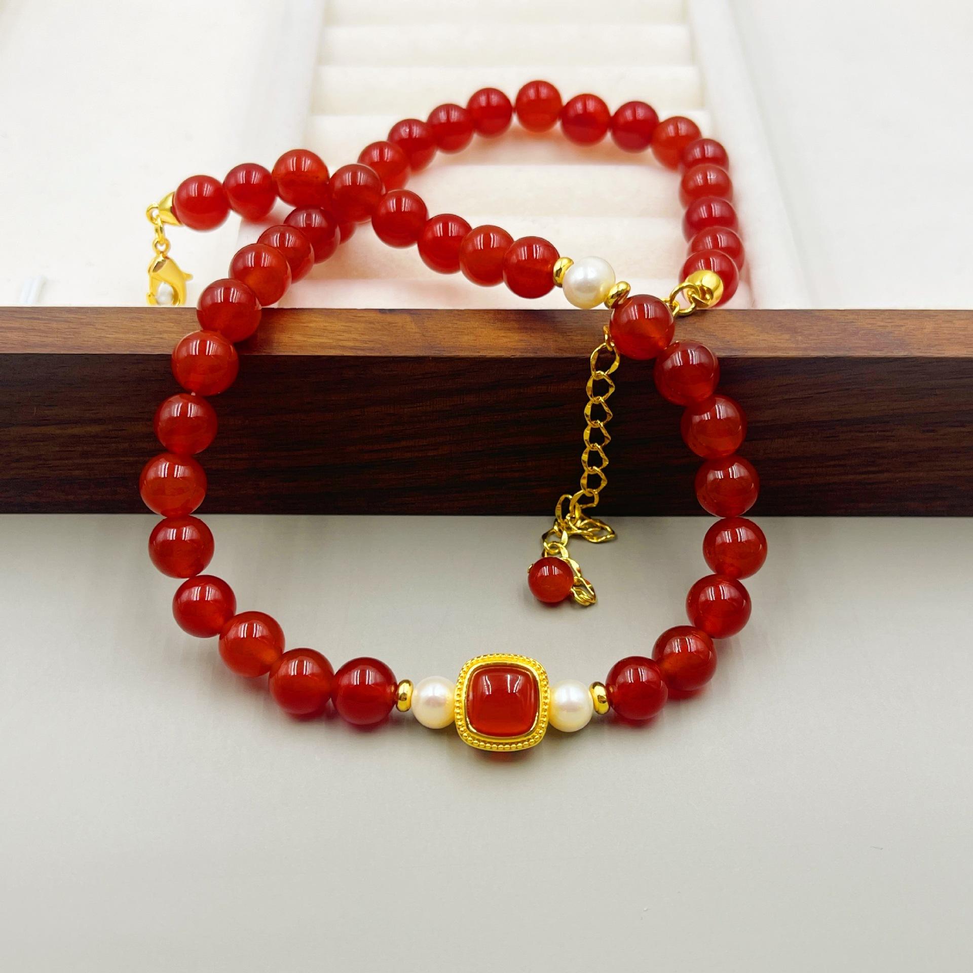 

Аксессуары, новое китайское ожерелье из натурального агата, женский античный браслет из бисера, атмосферная цепочка на ключицу Advanced Sense