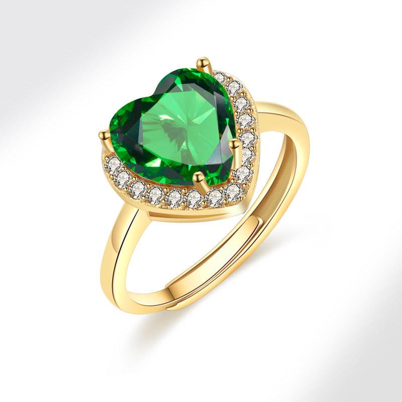 Pink Heart Shaped Ring Full Zircon Adjustable Open Index Finger Ring Romantic Colorful Gemstone Jewelry For Women