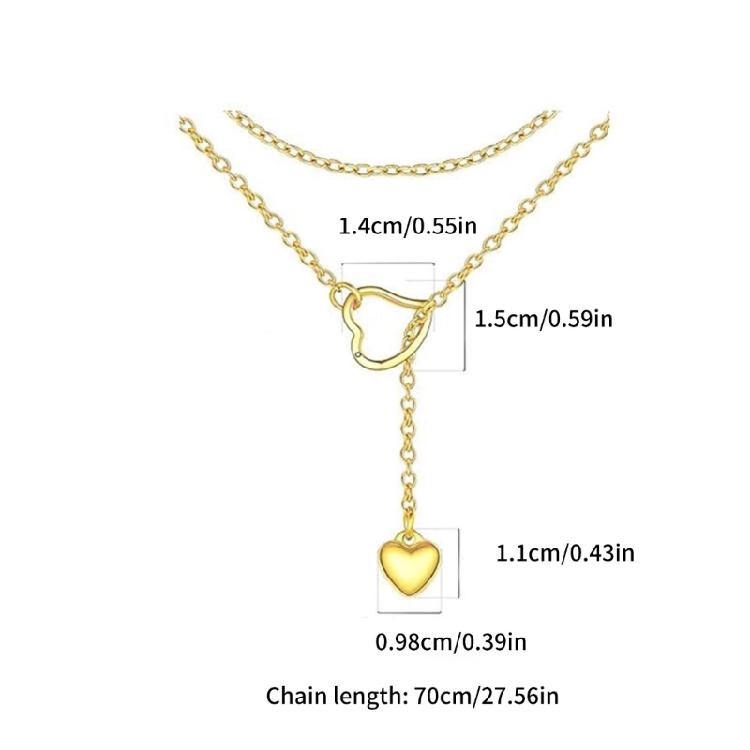 Modern Long Necklace with Heart Pendants Trendy Adjustable Lariat Necklace with Heart Charm Unique Neckchain for Ladies