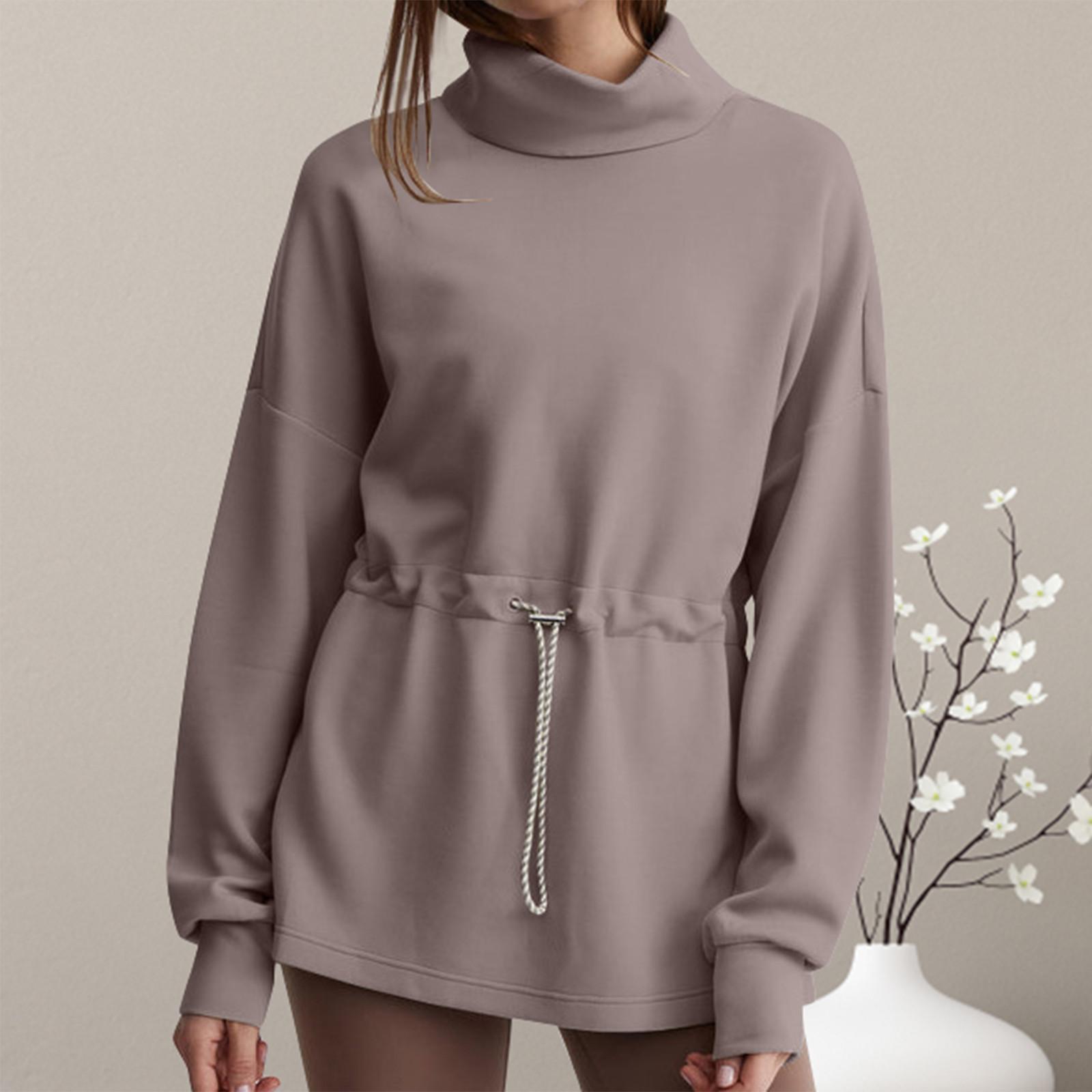 

Женская водолазка с завязками и длинными рукавами, плиссированная туника, эластичные модные топы, повседневная спортивная одежда для тренировок M фиолетовый