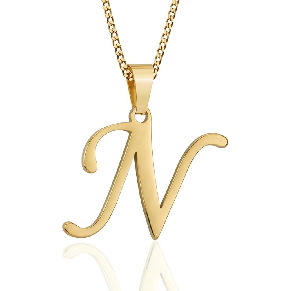 Suweibuke Initial Necklace for Men Women Boys Girls, 18K Gold Plated 26 Letters Pendant Necklace, Personalized Jewelry Gifts