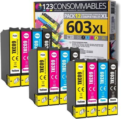 Pack of 12 Compatible Ink Cartridges - Epson - 603 XL - Multi-color - For XP-2100, XP-3100, WF-2820