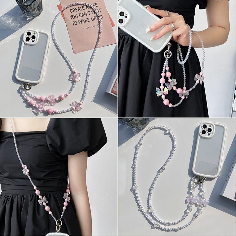 Cute Bowknot Beaded Bowknot Phone Strap Anti-lost Universal Beaded Phone Lanyard Hanging Decoration Wallet Chain Phone