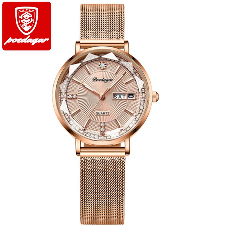 Casual Fashion Sport Watch Women Top Brand Luxury Stainless Steel Female Watch Luminous Waterproof Date Watch for Lady 3013 Gold N