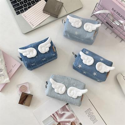 New Winged Coin Purse Mini Color Block Storage Card Pack Stylish Star Bow Decorati Earphe Bag Portable Student Denim Handbag