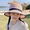 Spring Summer Children Baby Girl Straw Plaited Bucket Hat Beach Holiday Round Top Outdoor Bow Sun Block Hat Cap for Kids Girls