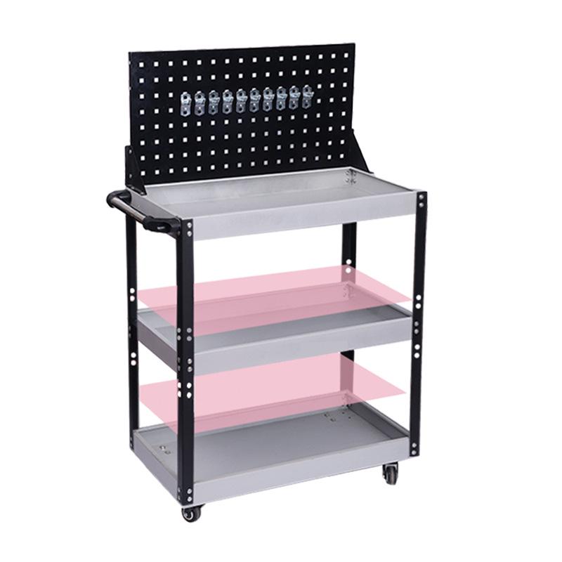 Adjustable 3-Tier Hand-Push Tool Cart for Auto Repair - Multi-Functional Mobile Workshop Storage.