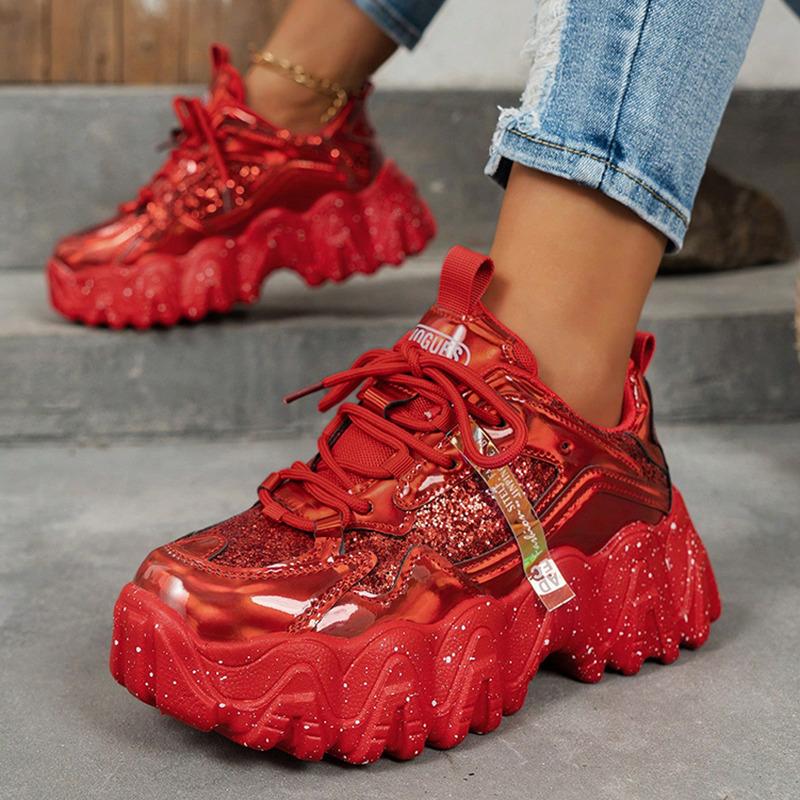 Shoes Sneakers Women Spring New 2025 Fashion Sequined Cloth Bling Breathable Round Toe Leisure Chunky Women Shoes Tenis Feminino