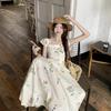 Xiaofei sleeve square neck floral dress children's summer 2026 new seaside vacation coffee break French temperament long dress