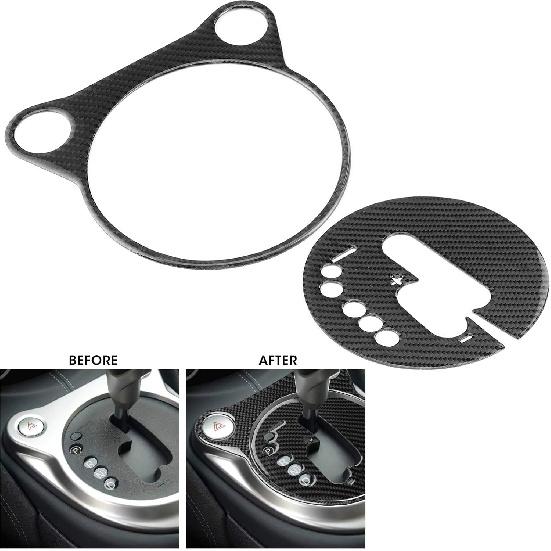 Fydun 2Pcs Interior Gear Shift Box Panel Decoration Frame Trim Cover Carbon Fiber Car Refitting for 370Z Z34 2009‑2020(Left Side)